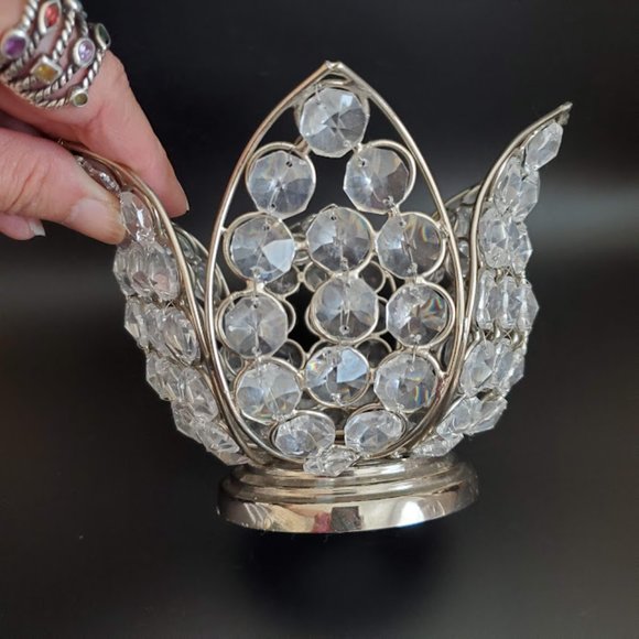 Z Gallerie Accents Crystal Beaded Silver Lotus Mirrored Clear Jewel